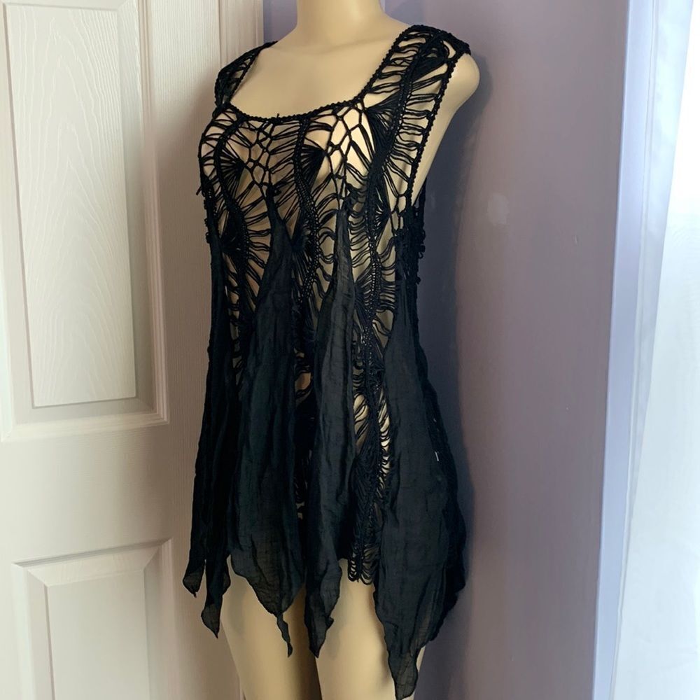 Shoreline Woven Crochet Swimwear Cover Up Dress S/M Black